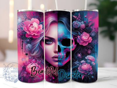 Beautiful Disaster 20oz Skinny Tumbler, Flower Sarcastic Woman Tumbler Png, Straight & Tapered Tumbler Wrap, Instant Digital Download Sublimation ToriDesigns 