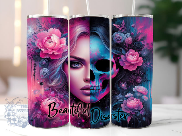 Beautiful Disaster 20oz Skinny Tumbler, Flower Sarcastic Woman Tumbler Png, Straight & Tapered Tumbler Wrap, Instant Digital Download Sublimation ToriDesigns 