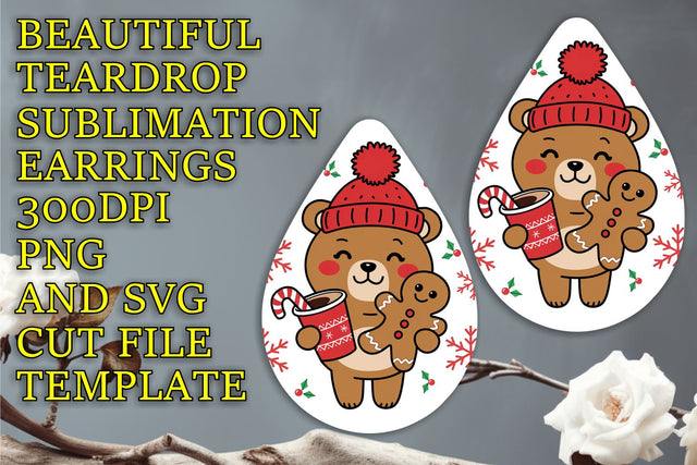 Beautiful earring design for sublimation, vibrant PNG, Christmas Sublimation HoodArtCraft 
