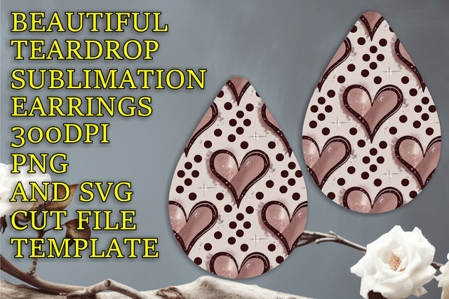 Beautiful earring design for sublimation, vibrant PNG, Heart Sublimation HoodArtCraft 