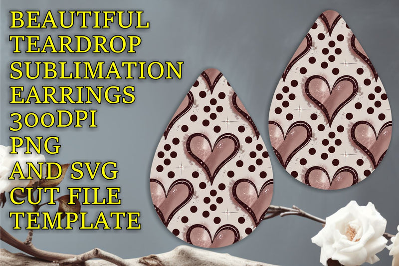 Beautiful earring design for sublimation, vibrant PNG, Heart - So Fontsy