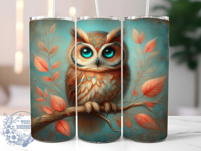Beautiful Elegant Artistic Owl Tumbler, Elegant Owl Cup, 20Oz Tumbler Wrap, Owl Sublimation Design, Stylish Bird Drinkware, Artistic Owl Coffee Mug, Decorative Owl Tumbler Sublimation ToriDesigns 
