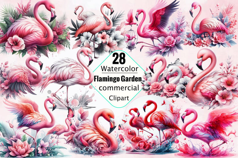 Beautiful Flamingo Garden Sublimation Clipart Bundle Sublimation SVGArt 
