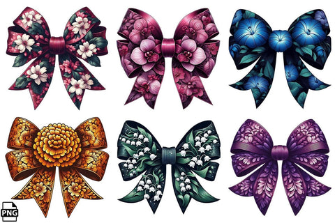 Beautiful Flowers Pattern Bow Clipart Bundle Printable File Sublimation Creativedesigntee 
