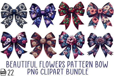 Beautiful Flowers Pattern Bow Clipart Bundle Printable File Sublimation Creativedesigntee 