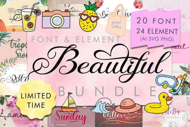Beautiful Fonts & Summer Element Bundle Font Prasetya Letter 