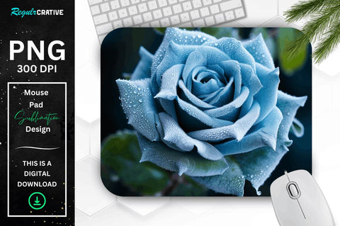 Beautiful Frost Blue Rose Mouse Pad Bundle Sublimation Regulrcrative 