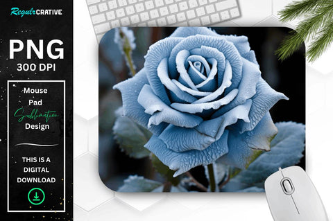 Beautiful Frost Blue Rose Mouse Pad Bundle Sublimation Regulrcrative 