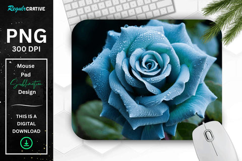 Beautiful Frost Blue Rose Mouse Pad Bundle Sublimation Regulrcrative 