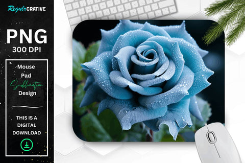Beautiful Frost Blue Rose Mouse Pad Bundle Sublimation Regulrcrative 