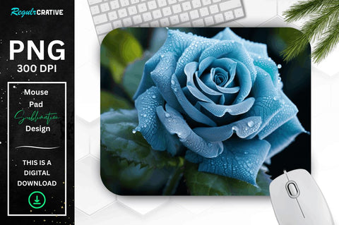 Beautiful Frost Blue Rose Mouse Pad Bundle Sublimation Regulrcrative 