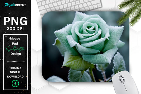 Beautiful Frost Green Rose Mouse Pad Sublimation Regulrcrative 