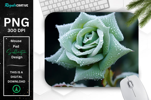 Beautiful Frost Green Rose Mouse Pad Sublimation Regulrcrative 