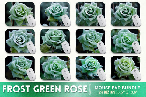 Beautiful Frost Green Rose Mouse Pad Sublimation Regulrcrative 