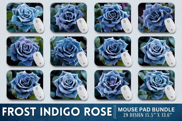 Beautiful Frost Indigo Rose Mouse Pad Sublimation Regulrcrative 