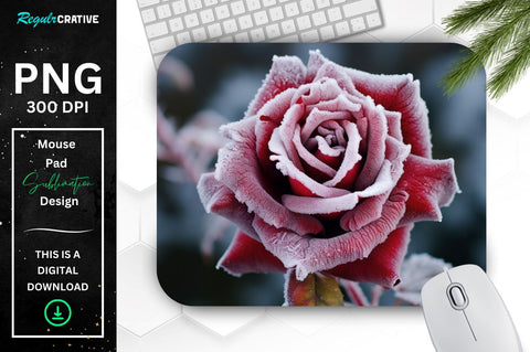 Beautiful Frost Maroon Rose Mouse Pad Sublimation Regulrcrative 