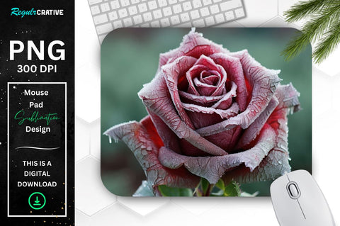 Beautiful Frost Maroon Rose Mouse Pad Sublimation Regulrcrative 