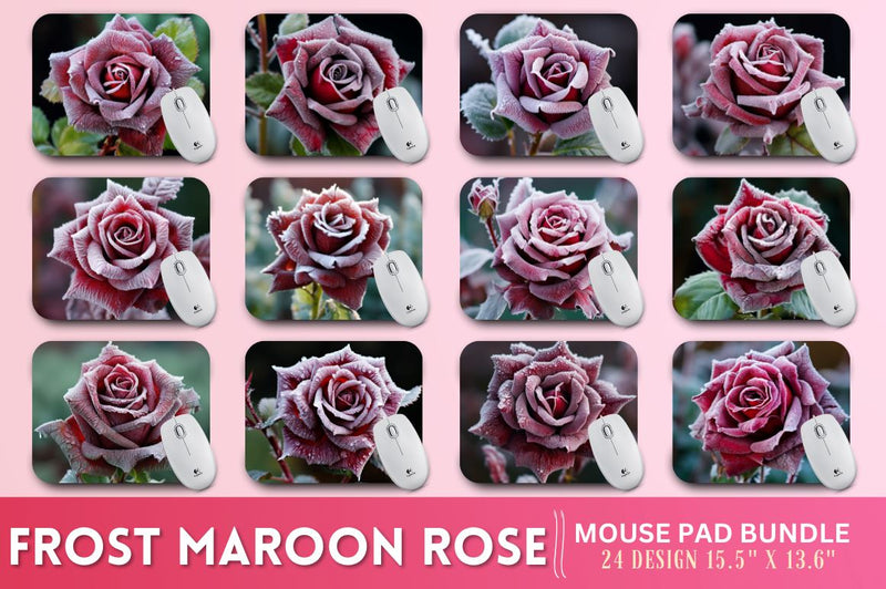 Beautiful Frost Maroon Rose Mouse Pad Sublimation Regulrcrative 