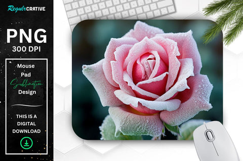 Beautiful Frost Pink Rose Mouse Pad Sublimation Regulrcrative 