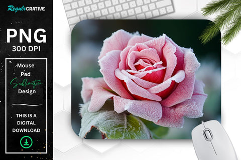 Beautiful Frost Pink Rose Mouse Pad Sublimation Regulrcrative 