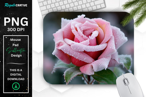 Beautiful Frost Pink Rose Mouse Pad Sublimation Regulrcrative 
