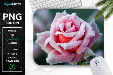 Beautiful Frost Pink Rose Mouse Pad Sublimation Regulrcrative 