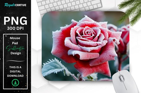 Beautiful Frost Red Rose Mouse Pad Sublimation Regulrcrative 