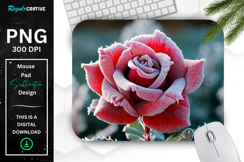 Beautiful Frost Red Rose Mouse Pad Sublimation Regulrcrative 