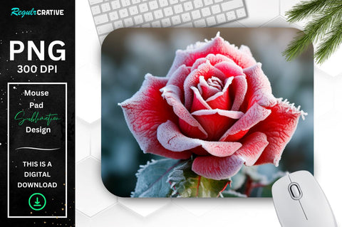 Beautiful Frost Red Rose Mouse Pad Sublimation Regulrcrative 