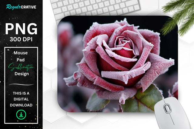 Beautiful Frost Rose Mouse Pad Sublimation Regulrcrative 