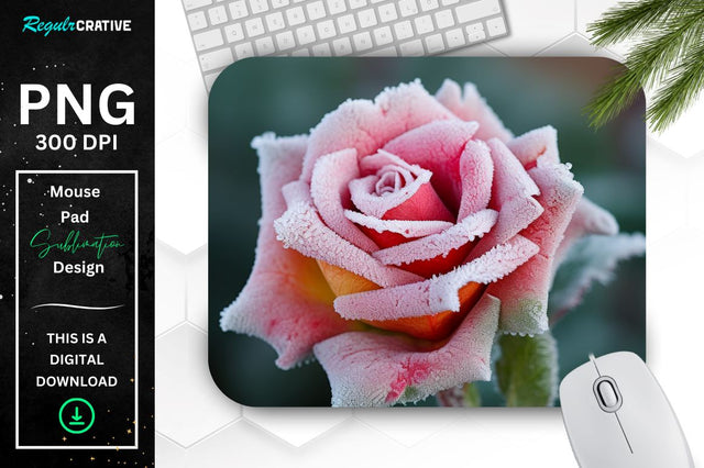 Beautiful Frost Rose Mouse Pad Sublimation Regulrcrative 