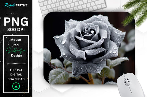 Beautiful Frost Silver Rose Mouse Pad Sublimation Regulrcrative 