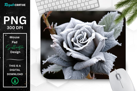 Beautiful Frost Silver Rose Mouse Pad Sublimation Regulrcrative 