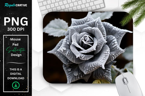 Beautiful Frost Silver Rose Mouse Pad Sublimation Regulrcrative 