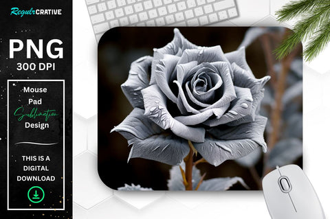 Beautiful Frost Silver Rose Mouse Pad Sublimation Regulrcrative 