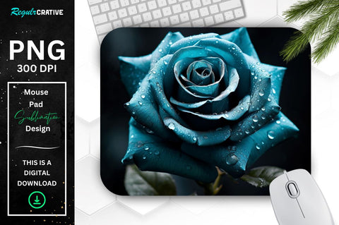 Beautiful Frost Teal Rose Mouse Pad Sublimation Regulrcrative 