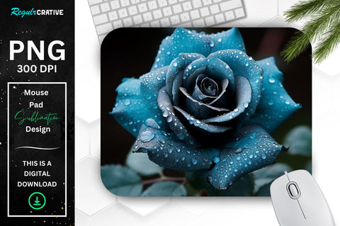 Beautiful Frost Teal Rose Mouse Pad Sublimation Regulrcrative 