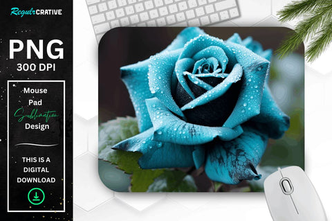Beautiful Frost Turquoise Rose Mouse Pad Sublimation Regulrcrative 