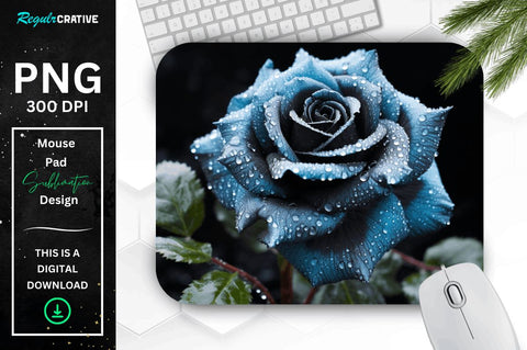 Beautiful Frost Turquoise Rose Mouse Pad Sublimation Regulrcrative 