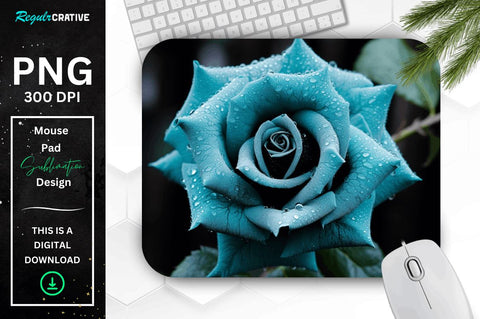 Beautiful Frost Turquoise Rose Mouse Pad Sublimation Regulrcrative 