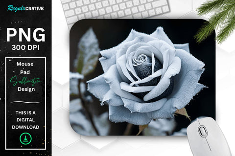 Beautiful Frost White Rose Mouse Pad Sublimation Regulrcrative 