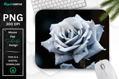 Beautiful Frost White Rose Mouse Pad Sublimation Regulrcrative 