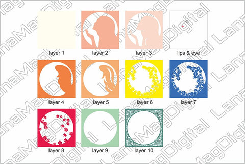 Beautiful girl with flowers in her hair layered papercraft, Mothers day, Spring layered papercraft 3D Paper LanaMagDigital 