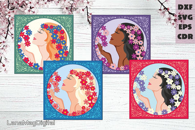 Beautiful girl with flowers in her hair layered papercraft, Mothers day, Spring layered papercraft 3D Paper LanaMagDigital 