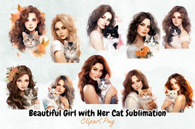 Beautiful Girl with Her Cat Sublimation Bundle Sublimation Designangry 