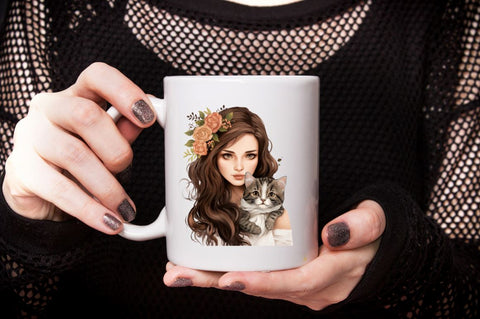 Beautiful Girl with Her Cat Sublimation Bundle Sublimation Designangry 