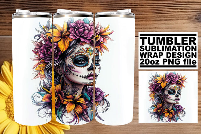 Beautiful Halloween Skull Wrap – 20oz Watercolor Tumbler Sublimation afrosvg 