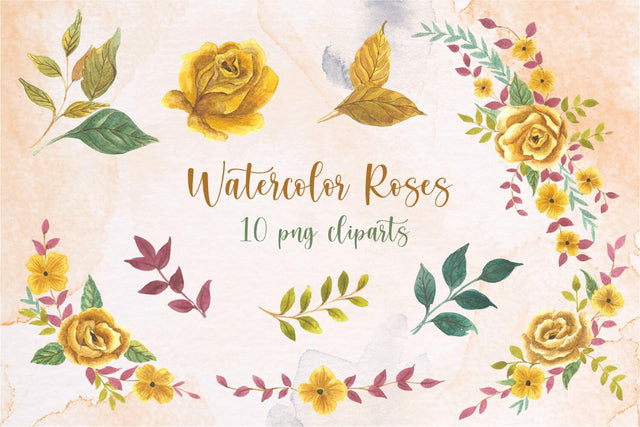 Beautiful Hand-Painted Yellow Rose Clip Art Bundle Sublimation DIYCUTTINGFILES 