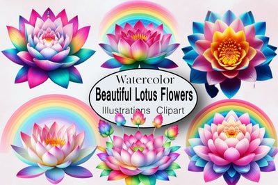 Beautiful Lotus Flowers Clipart Bundle Sublimation SVGArt 