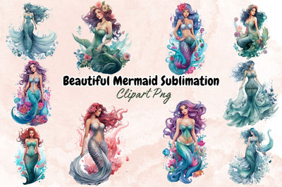 Beautiful Mermaid Sublimation Clipart Bundle SVG Designangry 